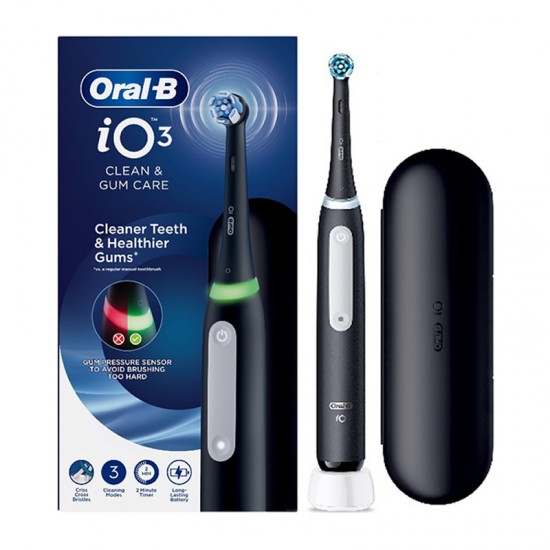 Oral-B iO Series 3 Magnetic Black Ηλεκτρική Οδοντόβουρτσα Μαύρη με Μαύρη Κεφαλή & Θήκη Ταξιδίου