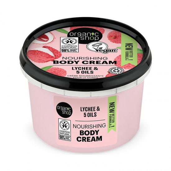 Organic Shop Body Cream Organic Pink Lychee & 5 Oils Ενυδατική Κρέμα Σώματος Ενυδάτωσης με Λίτσι & 5 Έλαια 250ml