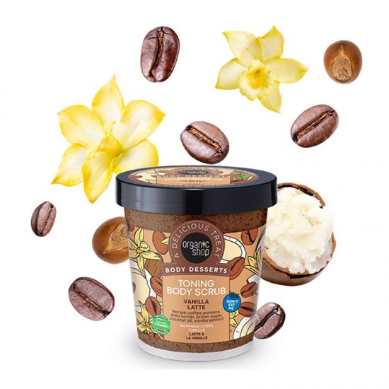 Organic Shop Body Desserts Body Scrub Vanilla Latte Τονωτικό Απολεπιστικό Σώματος με Καστανή Ζάχαρη, Βούτυρο Καριτέ & Έλαιο Καρύδας 450ml