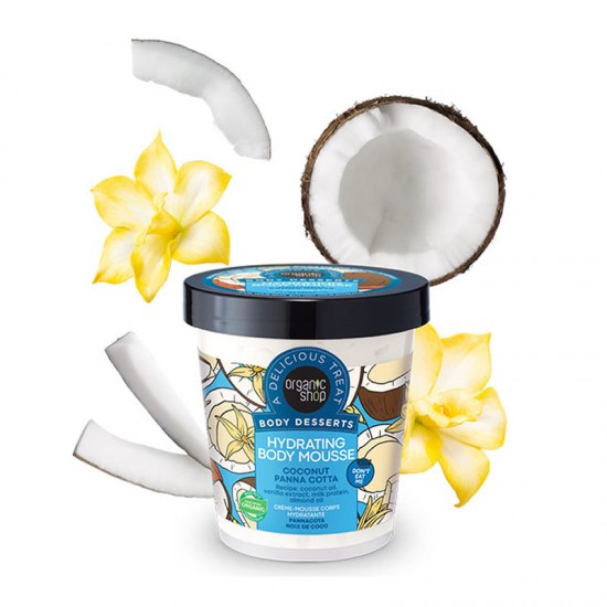 Organic Shop Body Desserts Body Mousse Coconut Panna Cotta 450ml - Ενυδατική Μους Σώματος με Βιολογικά Έλαια Καρύδας και Αμυγδάλου