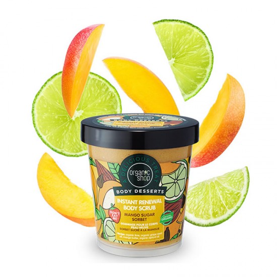 Organic Shop Body Desserts Body Scrub Mango Sugar Sorbet Απολεπιστικό Σώματος Άμεσης Ανανέωσης με Μάνγκο & Ζάχαρη 450ml