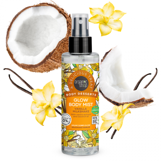 Organic Shop Body Desserts Body Mist Glow Vanilla Milkshake Λαμπερό Εκνέφωμα Σώματος με Άρωμα Βανίλιας 200ml