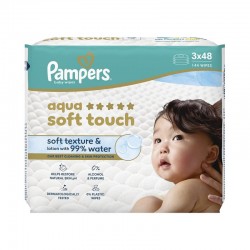 Pampers Aqua Soft Touch Baby Wipes Μωρομάντηλα με 99% Νερό 3x48 Τεμάχια