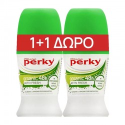 Perky Deodorant Roll-On Organic 48h Activ Fresh Αποσμητικό Μεγάλης Διάρκειας σε Ρολάκι με Βιολογική Μέντα και Πράσινο Τσάι 2x50ml (1+1 ΔΩΡΟ)