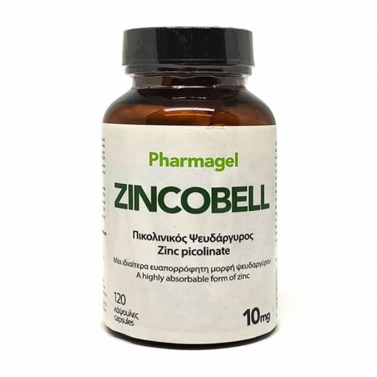 Pharmagel Ζincobell Συμπλήρωμα Διατροφής με Πικολινικό Ψευδάργυρο 10mg & Βιταμίνη C 119mg 120 Κάψουλες
