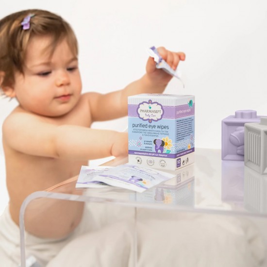 Pharmasept Baby Care Purified Eye Wipes Αποστειρωμένα Μαντηλάκια για Καθημερινό Απαλό Καθαρισμό της Οφθαλμικής Περιοχής & των Βλεφάρων 10 Τεμάχια