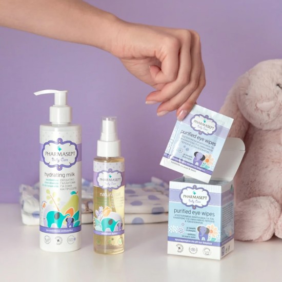 Pharmasept Baby Care Purified Eye Wipes Αποστειρωμένα Μαντηλάκια για Καθημερινό Απαλό Καθαρισμό της Οφθαλμικής Περιοχής & των Βλεφάρων 10 Τεμάχια