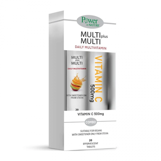 Power Health 1+1 Multi+Multi 20 Αναβράζοντα Δισκία Πολυβιταμίνης + Vitamin C 500mg 20 Αναβράζοντα Δισκία Βιταμίνη C με Stevia