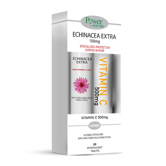 Power HealthEchinacea Extra 100mg 20 Αναβράζοντα Δισκία Εχινάκειας + Vitamin C 500mg 20 Αναβράζοντα Δισκία Βιταμίνη C με Stevia 
