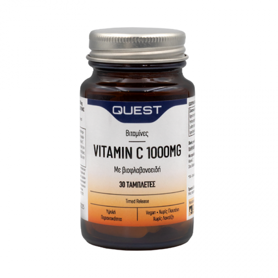 Quest Vitamin C 1000mg Timed Release Συμπλήρωμα Βιταμίνης C Ελεγχόμενης Αποδέσμευσης με Βιοφλαβονοειδή 30 Ταμπλέτες