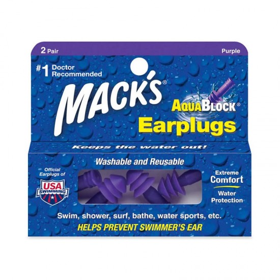 Mack's Earplugs AquaBlock Ωτοασπίδες Σιλικόνης για Κολύμβηση σε Μωβ Χρώμα 2 Ζευγάρια