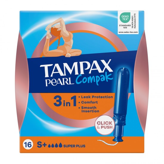 Tampax Compak Pearl Super Plus Ταμπόν με Απλικατέρ για Πολύ Μεγάλη Ροή 16τμχ