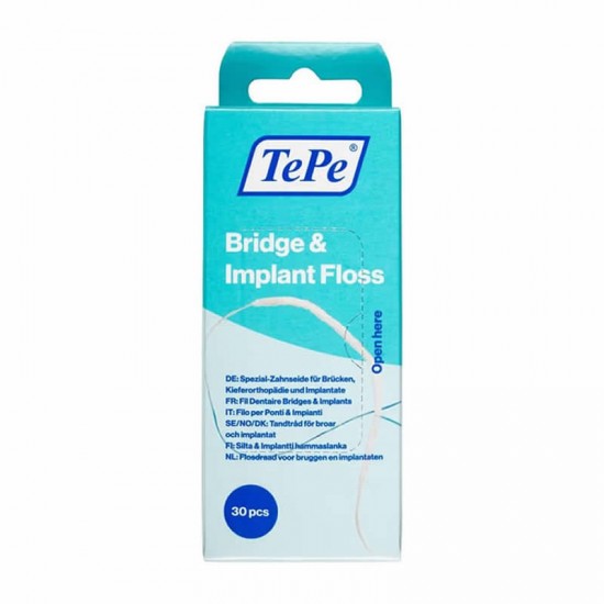 TePe Bridge and Implant Floss Οδοντικό Νήμα για καθαρισμό Εμφυτευμάτων, Γεφυρών και Ορθοδοντικών Μηχανημάτων 30 τεμάχια