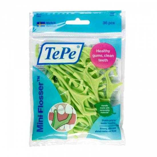 TePe GOOD Mini Flosser Οδοντικό Νήμα πάνω σε Λαβή Συγκρατήρα για Καθαρισμό ακόμη και στα Στενά Μεσοδόντια Διαστήματα 36 τεμάχια 