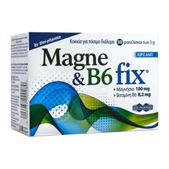 Uni-Pharma Magne & B6 Fix  Συμπλήρωμα Διατροφής με Μαγνήσιο & Βιταμίνη B6 30 Φακελίσκοι