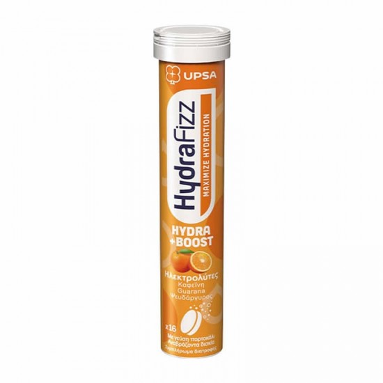 Upsa HydraFizz Hydra+Boost Συμπλήρωμα με Ηλεκτρολύτες για Ενέργεια 16 Αναβράζοντα Δισκία με Γεύση Πορτοκάλι