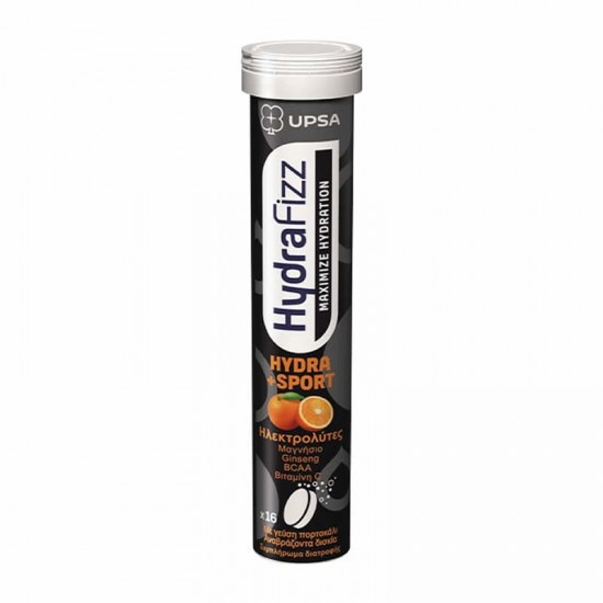 Upsa HydraFizz Hydra+Sport Συμπλήρωμα με Ηλεκτρολύτες για Άθληση 16 Αναβράζοντα Δισκία με Γεύση Πορτοκάλι