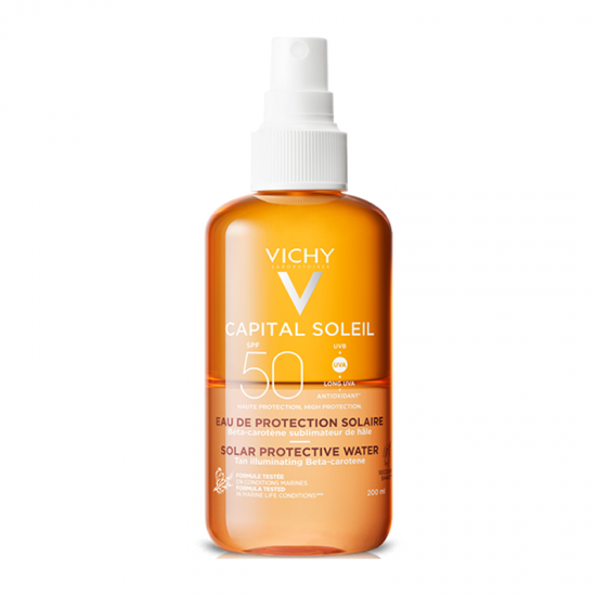 Vichy Capital Soleil Enhanced Tan Solar Protective Water SPF50+ Αντηλιακό Spray με Υφή Νερού για Λαμπερό Μαύρισμα 200ml