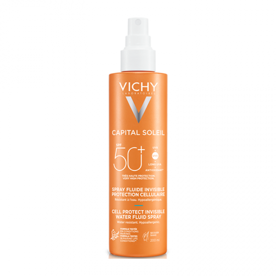 Vichy Capital Soleil Cell Protect Water Fluid Spray SPF50+ Λεπτόρρευστο Αντηλιακό Γαλάκτωμα σε Σπρέι 200ml