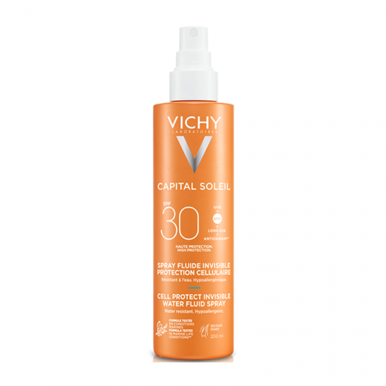 Vichy Capital Soleil Cell Protect Water Fluid Spray SPF30+ Λεπτόρρευστο Αντηλιακό Γαλάκτωμα σε Σπρέι 200ml