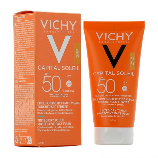 Vichy Capital Soleil Dry Touch Emulsion-Fluid Tinted SPF50+ Λευπτόρρεσυτη Αντηλιακή με Χρώμα για Ματ Αποτέλεσμα 50ml