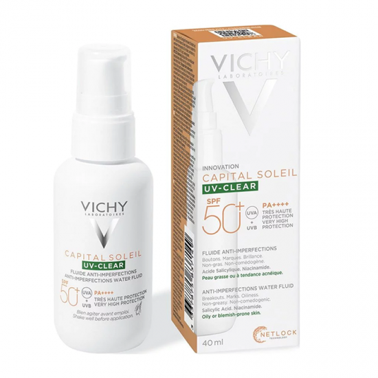 Vichy Capital Soleil UV-Clear SPF50+ Water Fluid Αντηλιακή Προσώπου για Λιπαρό Δέρμα 40ml