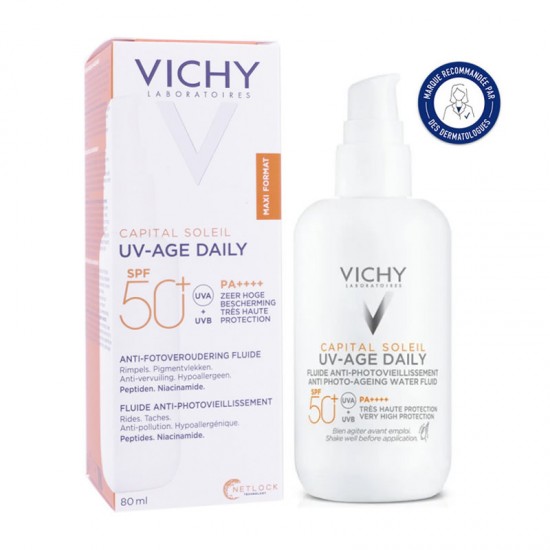 Vichy Capital Soleil UV-Age Daily SPF50+ Water Fluid Maxi Format Αντηλιακή Προσώπου κατά της Φωτογήρανσης 80ml