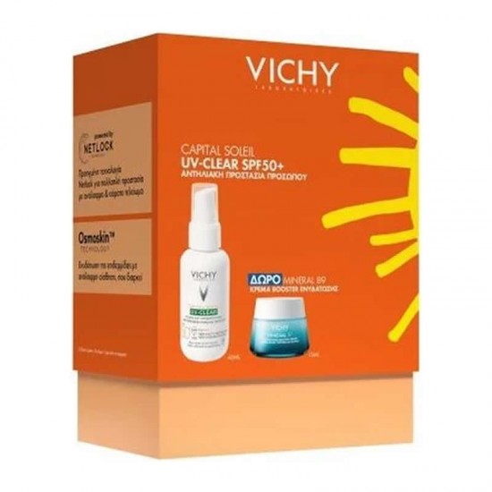 Vichy Capital Soleil Promo UV-Clear SPF50+ Water Fluid Αντηλιακή Προσώπου για Λιπαρό Δέρμα 40ml + ΔΩΡΟ Mineral 89 Boosting Cream 15ml