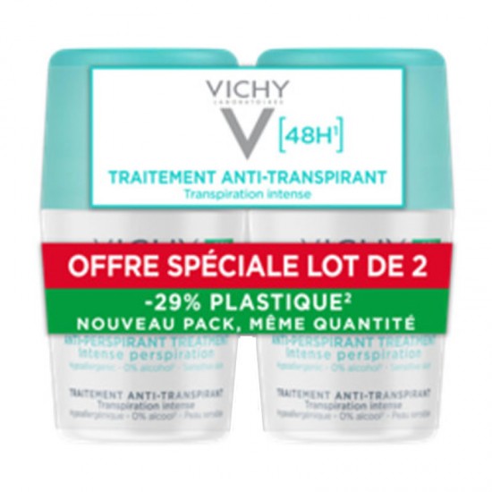 Vichy Deodorant Roll-On 48h Intensive Anti-Perspirant Εντατικό Αποσμητικό Ρολό με 48ωρη Προστασία κατά της Εφίδρωσης για Ευαίσθητο Δέρμα 2x50ml (-50% στο 2ο προϊόν)