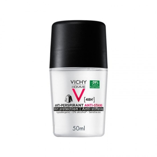 Vichy Deodorant Roll-On Homme 48h Anti-Persistant & Anti-Strains Ανδρικό Αποσμητικό 48ωρης Προστασίας κατά της Εφίδρωσης & των Σημαδιών 50ml