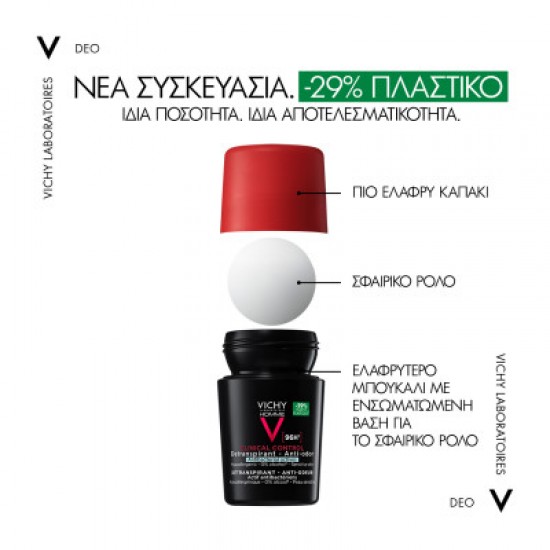 Vichy Deodorant Roll-On Homme 96h Clinical Control Ανδρικό Αποσμητικό με 96ωρη Προστασία κατά της Πολύ Έντονης Εφίδρωσης 50ml