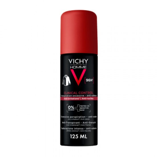 Vichy Deodorant Homme Clinical Control 96h Spray Ανδρικό Αποσμητικό Σπρέι κατά των Οσμών, Ερεθισμών & Λεκέδων 125ml