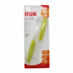 NUK Soft Feeding Spoon Κουταλάκι Τροφής Μαλακό από Σιλικόνη 4+μηνών σε χρώμα Πράσινο, 2 τμχ