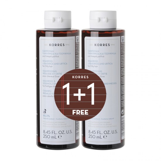 Korres Σαμπουάν 1+1 Γλυκύρριζα & Τσουκνίδα 2x250ml - Λιπαρά Μαλλιά