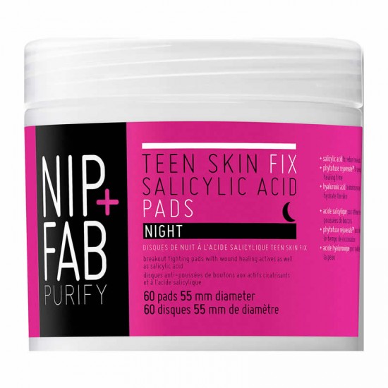 Nip+Fab Teen Skin Fix Salicylic Acid Pads Night Δίσκοι Απολέπισης Νύχτας για Μείωση της Λιπαρότητας 60pcs
