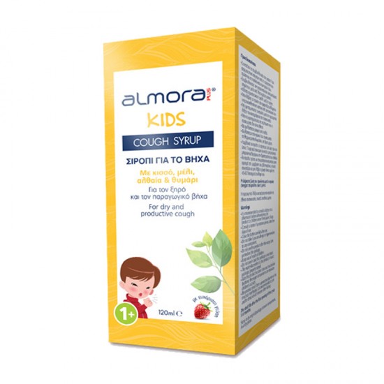 Elpen Almora Plus Kids Cough Syrup 120ml - Παιδικό Σιρόπι για Ξηρό και Παραγωγικό Βήχα με Κισσό, Μέλι, Αλθαία & Θυμάρι με γεύση Φράουλα από 1 έτους