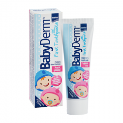 Intermed Babyderm First Toothpaste 30ml - Βρεφική Οδοντόκρεμα για τα Πρώτα Δόντια Χωρίς Φθόριο με γεύση Τσιχλόφουσκα