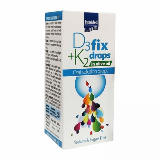 Intermed D3 Fix Drops & K2 in Olive Oil 12ml - Πόσιμο Διάλυμα σε Σταγόνες με Βιταμίνες D3 & K2