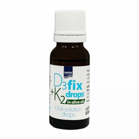Intermed D3 Fix Drops & K2 in Olive Oil 12ml - Πόσιμο Διάλυμα σε Σταγόνες με Βιταμίνες D3 & K2