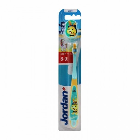 Jordan Step by Step Toothbrush Soft Μαλακή Οδοντόβουρτσα Παιδική 6-9 ετών Σκυλάκι Σιελ-Κίτρινο 1 τεμάχιο