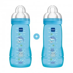 MAM Μπιμπερό Πλαστικό Easy Active 4+ μηνών με Θηλή Σιλικόνης No3 Χρώμα Μπλε 330ml 2τμχ