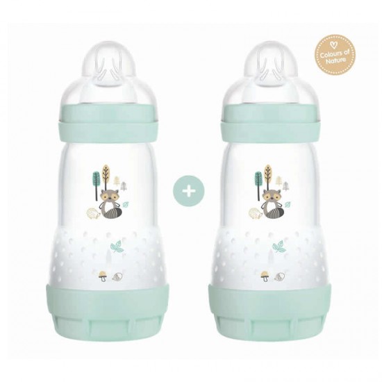 MAM Μπιμπερό Πλαστικό Easy Start Anti-Colic 2+ μηνών με Θηλή Σιλικόνης No2 Χρώμα Τιρκουάζ 260ml 2τμχ