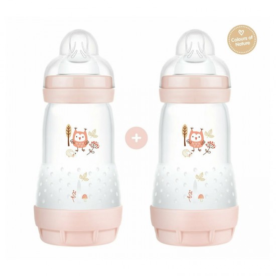 MAM Μπιμπερό Πλαστικό Easy Start Anti-Colic 2+ μηνών με Θηλή Σιλικόνης No2 Χρώμα Ροζ 260ml 2τμχ