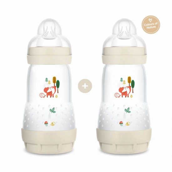 MAM Μπιμπερό Πλαστικό Easy Start Anti-Colic 2+ μηνών με Θηλή Σιλικόνης No2 Χρώμα Κρεμ 260ml 2τμχ