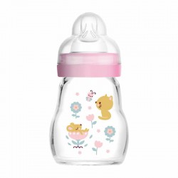 MAM Μπιμπερό Γυάλινο Feel Good 0+ μηνών με Θηλή Σιλικόνης No1 Χρώμα Ροζ 170ml