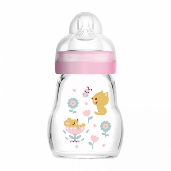 MAM Μπιμπερό Γυάλινο Feel Good 0+ μηνών με Θηλή Σιλικόνης No1 Χρώμα Ροζ 170ml