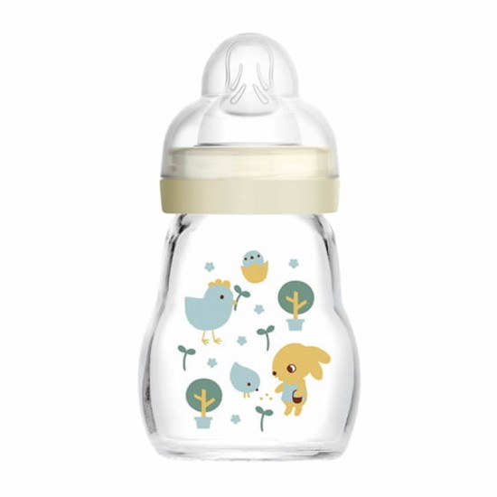 MAM Μπιμπερό Γυάλινο Feel Good 0+ μηνών με Θηλή Σιλικόνης No1 Χρώμα Κρεμ 170ml