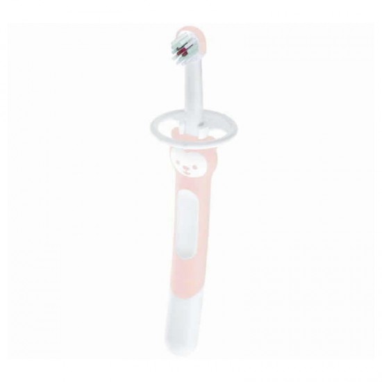 MAM Training Brush Εκπαιδευτική Οδοντόβουρτσα με Ασπίδα Προστασίας και Λαβή Αρκουδάκι 5+ μηνών Χρώμα Ροζ 1τμχ