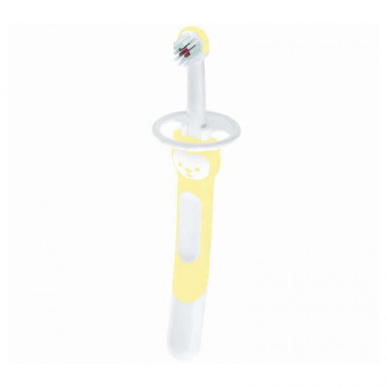 MAM Training Brush Εκπαιδευτική Οδοντόβουρτσα με Ασπίδα Προστασίας και Λαβή Αρκουδάκι 5+ μηνών Χρώμα Κίτρινο 1τμχ