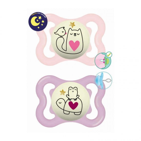 MAM Πιπίλα Σιλικόνης Supreme Night 2-6 μηνών Χρώμα Ροζ Συλλογή Better Together 2τμχ